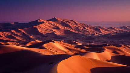Golden sand dunes desert landscape at sunset