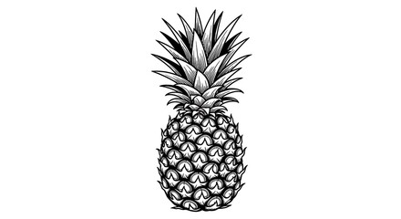 Detailed Black and White Pineapple Illustration.