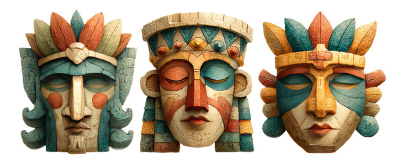 Colorful Aztec Style Masks with Unique Shapes and Designs