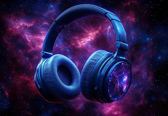 Immersive Headphones Displaying a Cosmic Galaxy Scene, Symbolizing the Vastness and Wonder of Sound and Space
