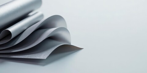 Abstract Silver Paper Curves Elegant Layered Design with Soft Light and Shadow