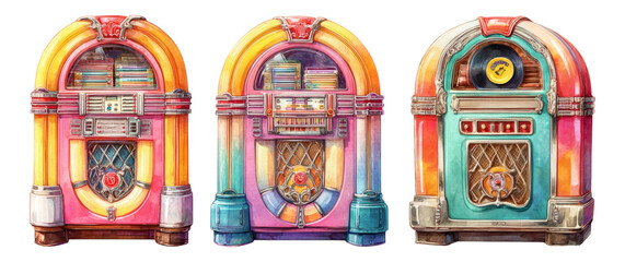 Colorful Jukebox Illustration with Vintage Art Style Isolated