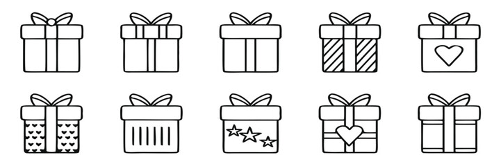 Present gift box icon. Vector isolated elements. Christmas gift icon illustration vector symbol. Surprise present linear design. Stock vector. 
