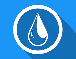 Icon of a water droplet inside of a circle, graphic design, blue background