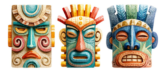 Colorful Wooden Masks Illustration with Artistic Style Details