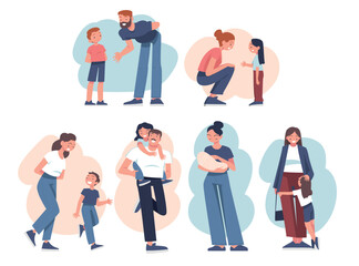 Parent with Child Have Close Relationship Spend Time Together Vector Set