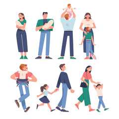 Parent with Child Have Close Relationship Spend Time Together Vector Set