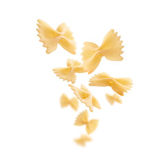 Italian pasta levitating on a white background