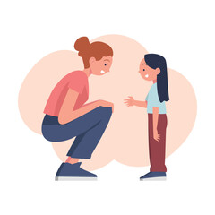 Woman Parent with Daughter Have Close Relationship Spend Time Together Vector Illustration
