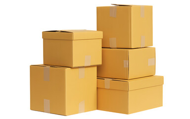 Obraz premium Stacked brown cardboard shipping boxes ready for storage and delivery isolated on transparent background