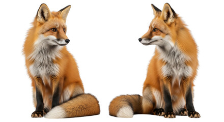 Obraz premium Red Fox Sitting Duo isolated on transparent background