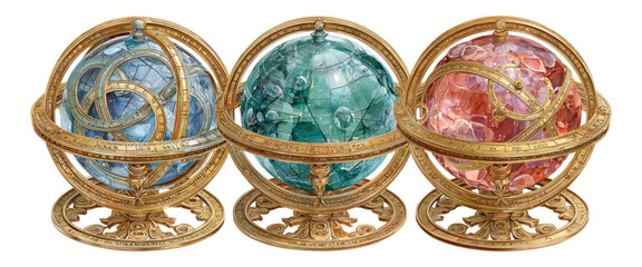 Detailed Artistic Representation of Three Colorful Globes