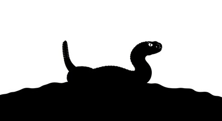 Rattlesnake silhouette against a stark white background, minimalistic design
