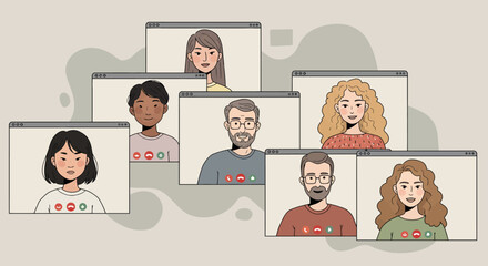 Diverse professional team communicating during an online video conference