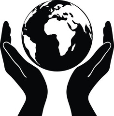 Hands Holding the Earth Protecting Planet Silhouette Vector Illustration