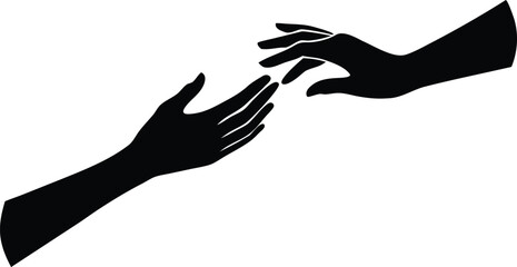  two elegant hands reaching for connection silhouette vector illustration