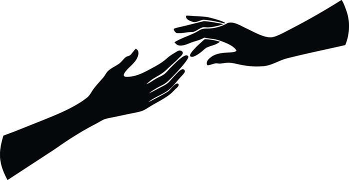  two elegant hands reaching for connection silhouette vector illustration