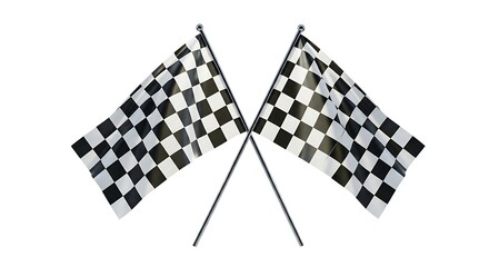Fototapeta premium Two checkered racing flags crossed on white background for victory success and achievement