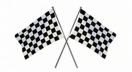 Fototapeta premium Two crossed checkered flags finish line victory sign on white background