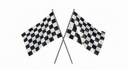 Two checkered flags crossed on a white background race concept illustration