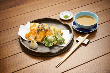 Yasai Tempura with Matcha Salt and Dipping Sauce