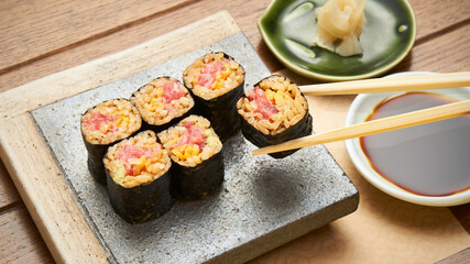 Tekkamaki Tuna Roll Sushi with Pickled Radish
