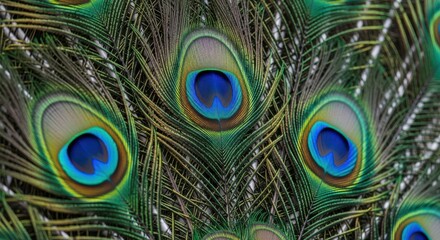 Detailed Close-Up Capturing Vibrant Peacock Feathers Iridescent Beauty