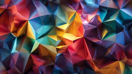 Obraz premium Abstract polygon triangles pattern geometric background low poly texture colorful gradient vibrant mosaic faceted surface 3D render prismatic shape modern design dynamic light