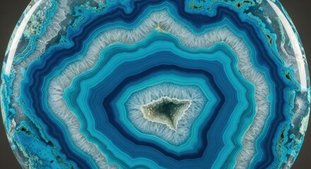 Detailed banded agate specimen with concentric rings of blue hues