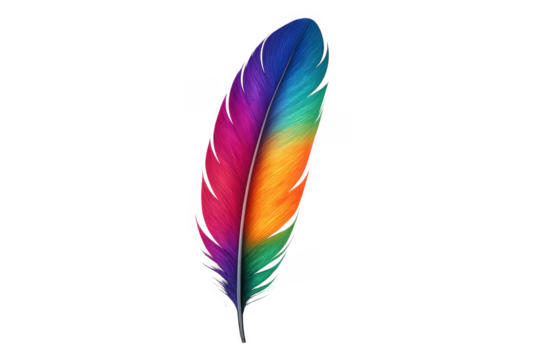 Feather displaying vibrant rainbow colors on transparent background
