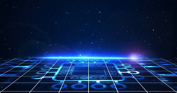 3d Space Track Transforming runway of spaceships. Space Technology Chips moving futuristic cybersecurity digital database movements. Subtle seamless loop of big data matrix numbers algorithm.Data flow