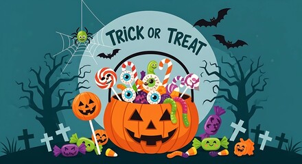 A Halloween Trick or Treat Pumpkin Basket with Candy Sweets