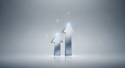 Silver arrows on a grey background to illustrate progress and growth