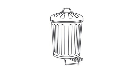 Line art illustration of a metal step-on trash can with closed lid