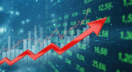 Financial Growth Illustration with Upward Trending Arrow on Data Backdrop