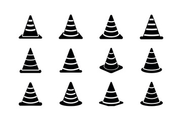 Traffic Cone Icons Set Vector Collection in Black Silhouette Style