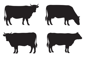 Cow silhouette vector set, Farm animals collection