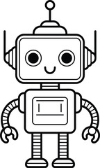 Cartoon robot with antenna and circular eyes line drawing android machine