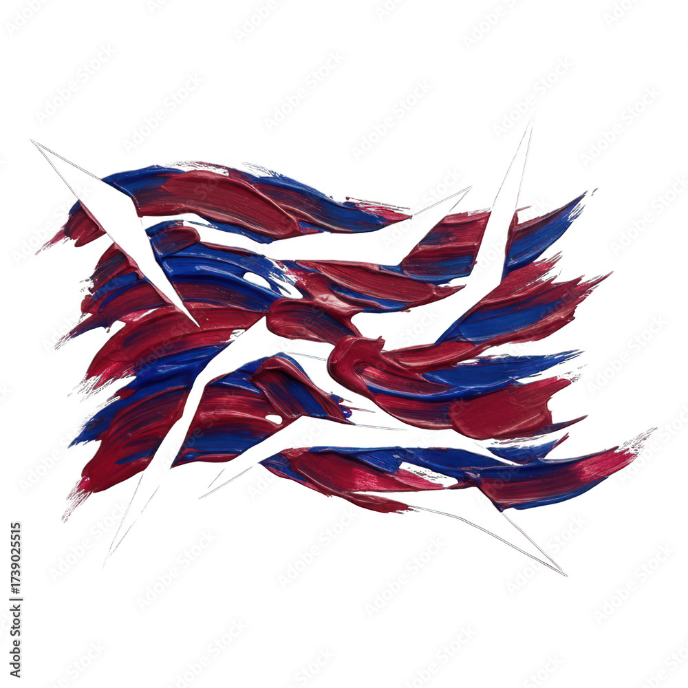 Wall mural abstract intertwining wavy red and blue strokes form a dynamic textured shape on black