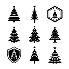 Obraz premium Christmas Tree Icons – Holiday, Festive, and Winter Decoration Vector Set for Design & Branding