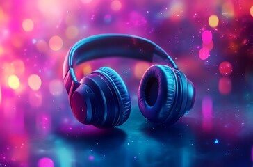 Immersive headphones glowing with vibrant neon lights against a bokeh background, perfect for music lovers and audiophiles