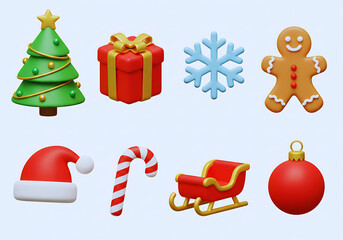 Fototapeta premium Christmas 3d icons set – festive, holiday and seasonal design elements