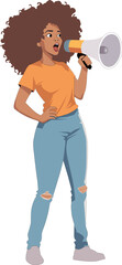 Young Woman with Megaphone Protest Vector Illustration
