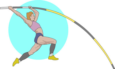 Female Pole Vault Athlete Vector Illustration