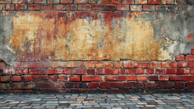 Distressed Brick Wall with Plaster.