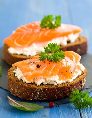 Smoked salmon and cream cheese on toast