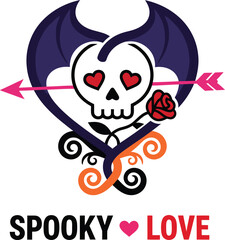 Spooky skull with bat wings and rose � Halloween sticker with eerie romance and gothic vibe