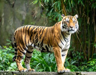 Obraz premium Tiger in a lush green jungle