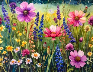 Floral meadow watercolor