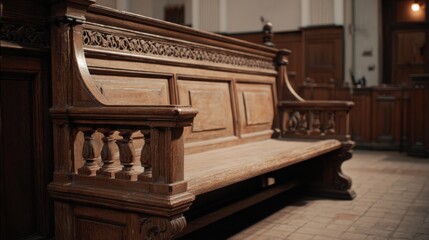 Environmental Lawsuit concept. Wooden bench in a historic or vintage setting.